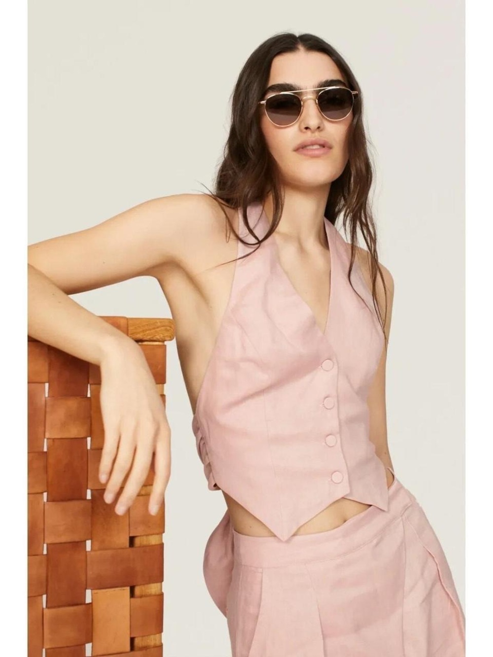 NICHOLAS Dusty Pink Linen Halter Vest
